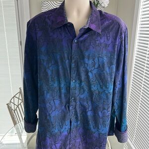 Robert Graham Men's Blue and Purple Casual Shirt